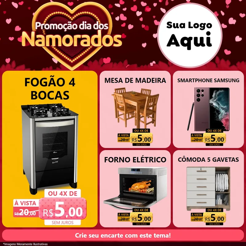 Modelo de Rede Social para Feed Facebook com o tema Promoção Dia Dos Namorados para Móveis e Eletro