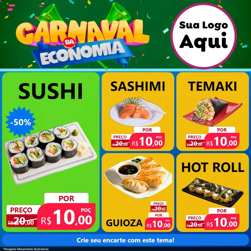 Modelo de Rede Social para Feed Facebook com o tema Carnaval da Economia para Comida japonesa