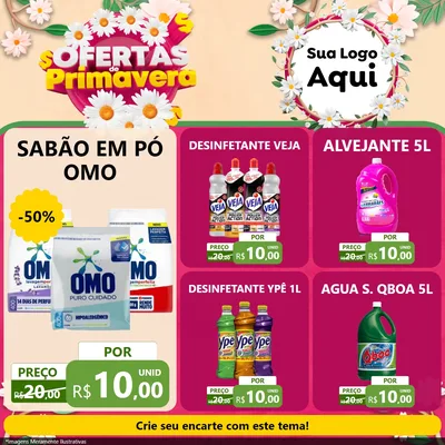 Modelo de Rede Social para Feed Facebook com o tema Ofertas de Primavera para Produtos de Limpeza