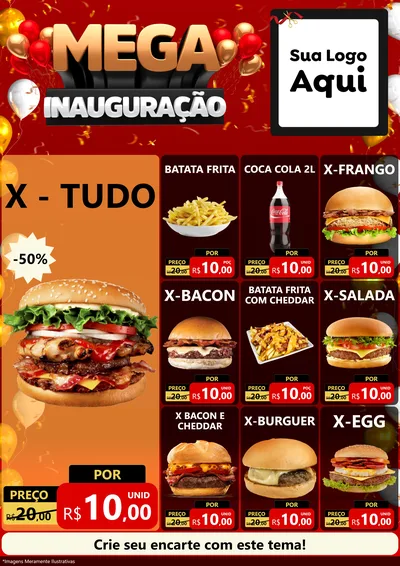 Modelo de Encarte para Encarte A4 Vertical com o tema Mega Inauguração para Hamburgueria