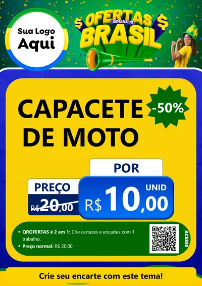 Modelo de Cartaz para Cartaz A4 Vertical com o tema Ofertas Semana do Brasil para Moto peças