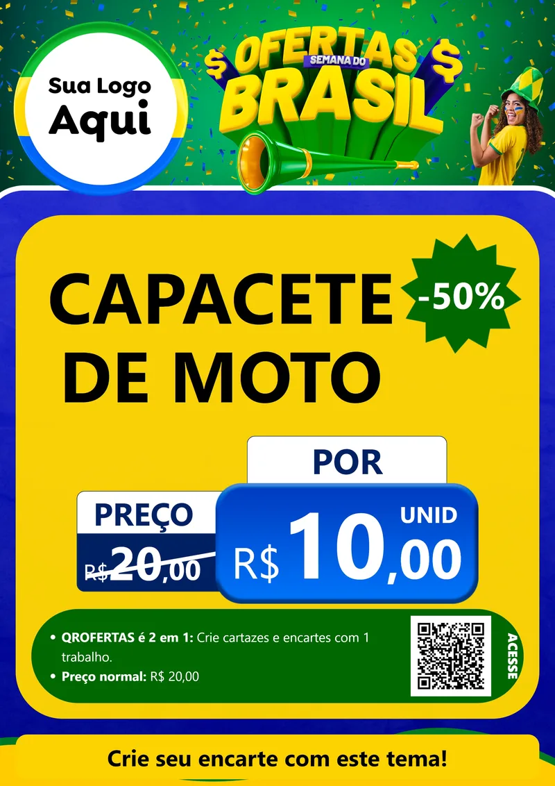 Modelo de Cartaz para Cartaz A4 Vertical com o tema Ofertas Semana do Brasil para Moto peças