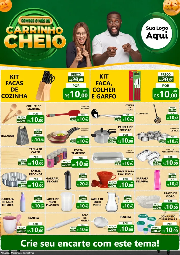 Modelo de Encarte para Encarte A4 Vertical com o tema Carrinho Cheio para Utilidades Domésticas