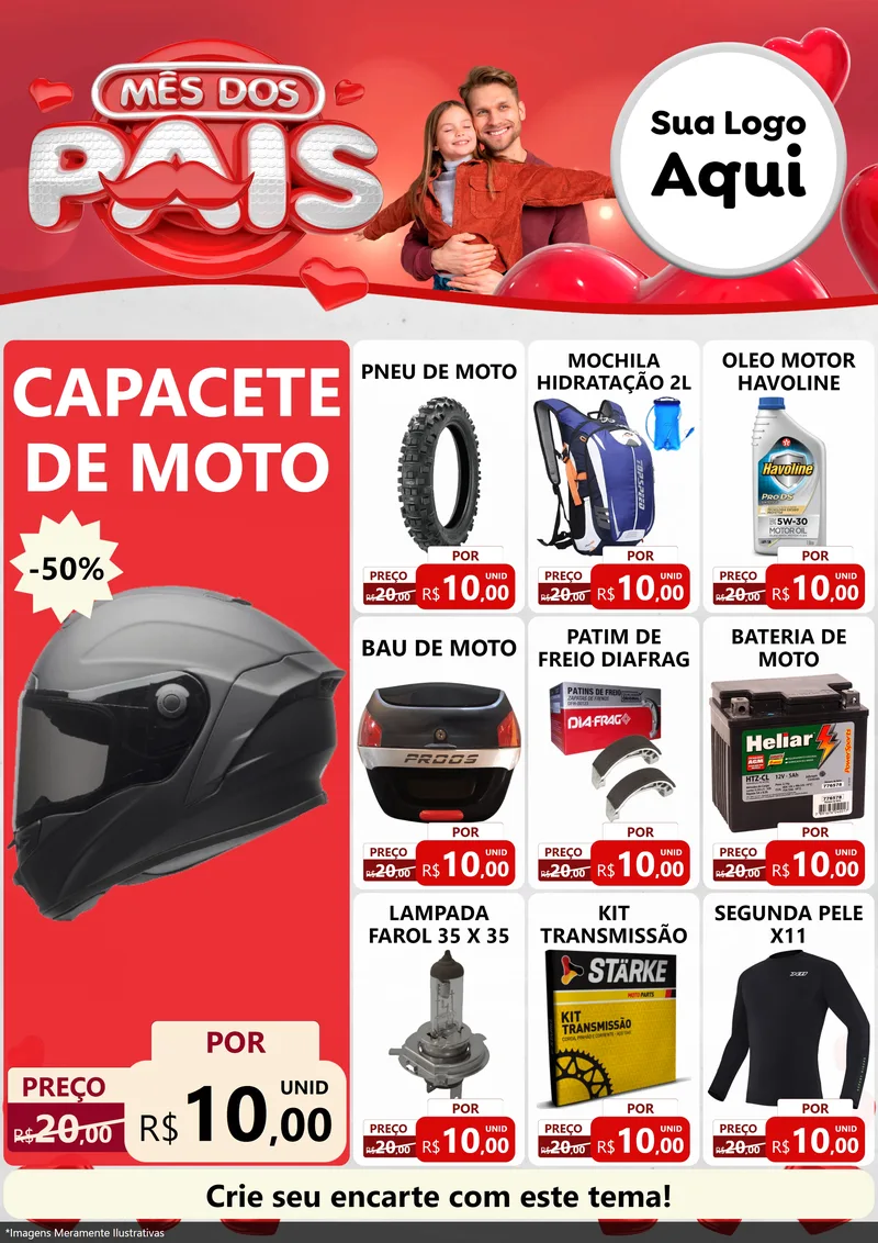 Modelo de Encarte para Encarte A4 Vertical com o tema Mês dos Pais para Moto peças