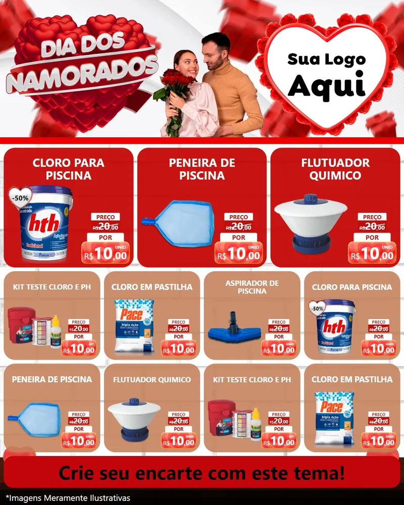 Modelo de Rede Social para Feed Instagram com o tema Dia dos Namorados para Produtos para Piscina