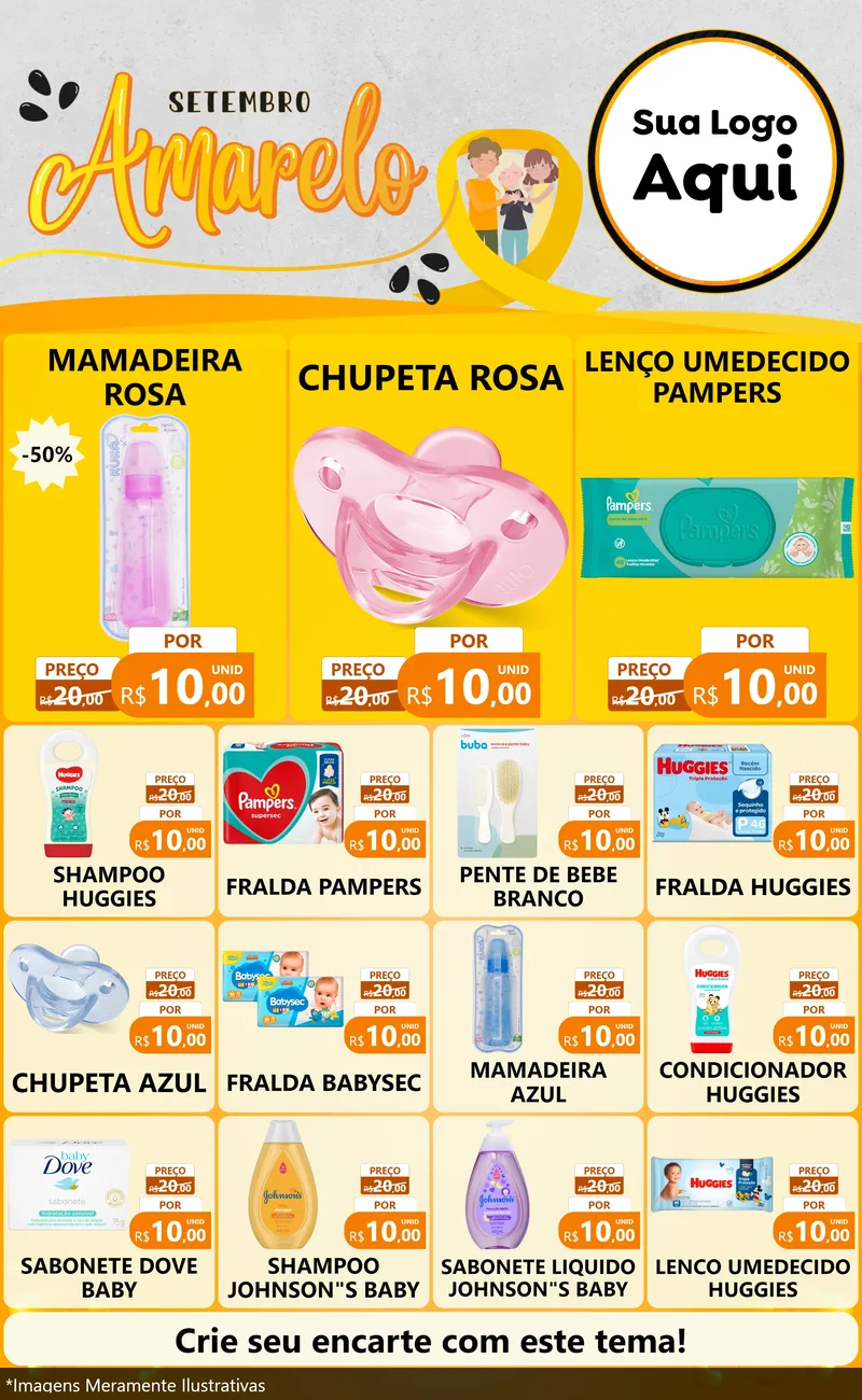 Modelo de Encarte para Encarte Grande com o tema Setembro Amarelo para Bebês