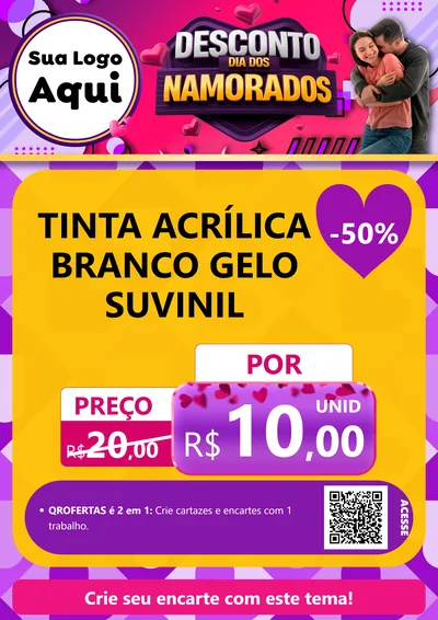 Modelo de Cartaz para Cartaz A4 Vertical com o tema Desconto Dia dos Namorados para Tintas e Ferramentas