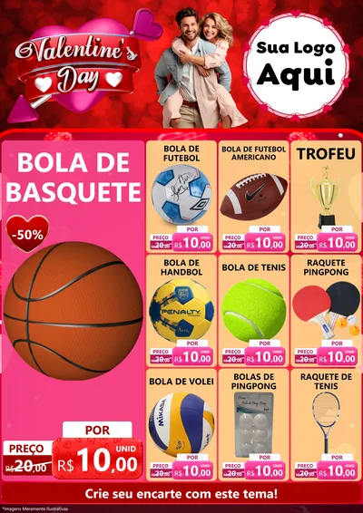 Modelo de Encarte para Encarte A4 Vertical com o tema Valentine's Day para Artigos Esportivos