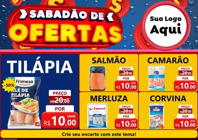 Modelo de Encarte para Encarte A4 Horizontal com o tema Sabadão de Ofertas para Peixaria
