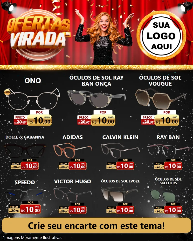Modelo de Rede Social para Feed Instagram com o tema Ofertas da Virada para Óticas