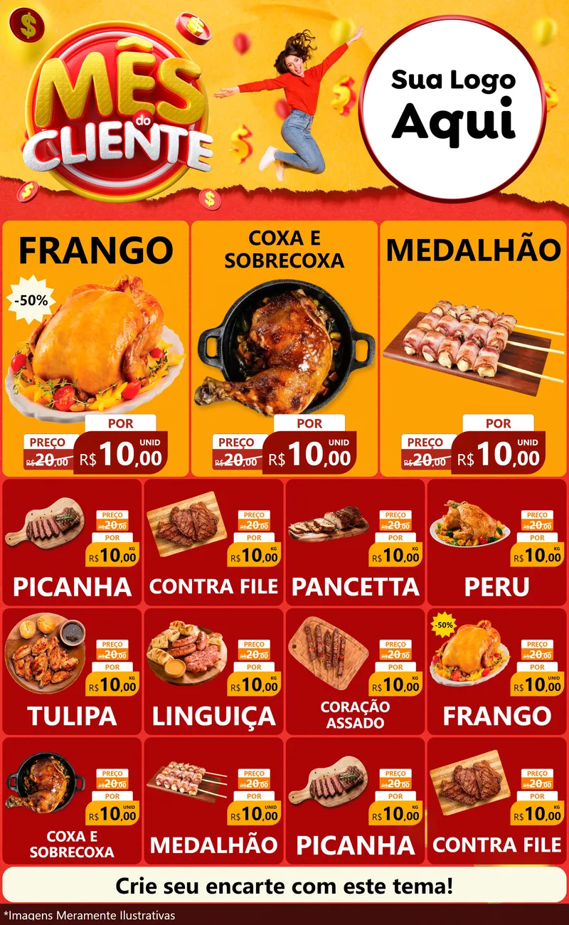 Modelo de Encarte para Encarte Grande com o tema Mês do Cliente para Assados