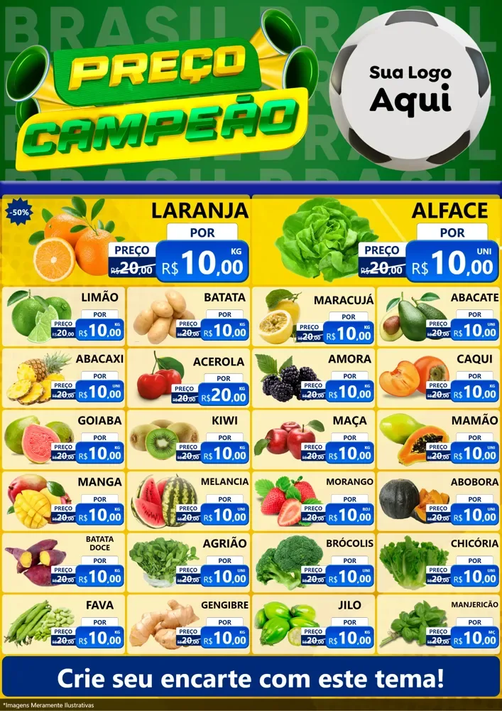Modelo de Encarte para Encarte A4 Vertical com o tema Preço Campeão - Copa para Hortifrúti