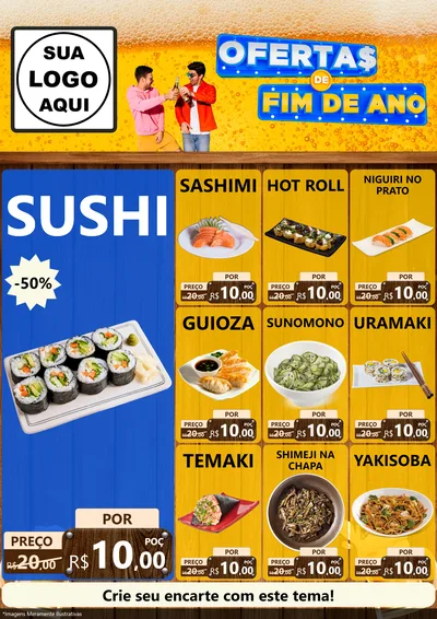 Modelo de Encarte para Encarte A4 Vertical com o tema Ofertas de Fim de Ano para Comida japonesa