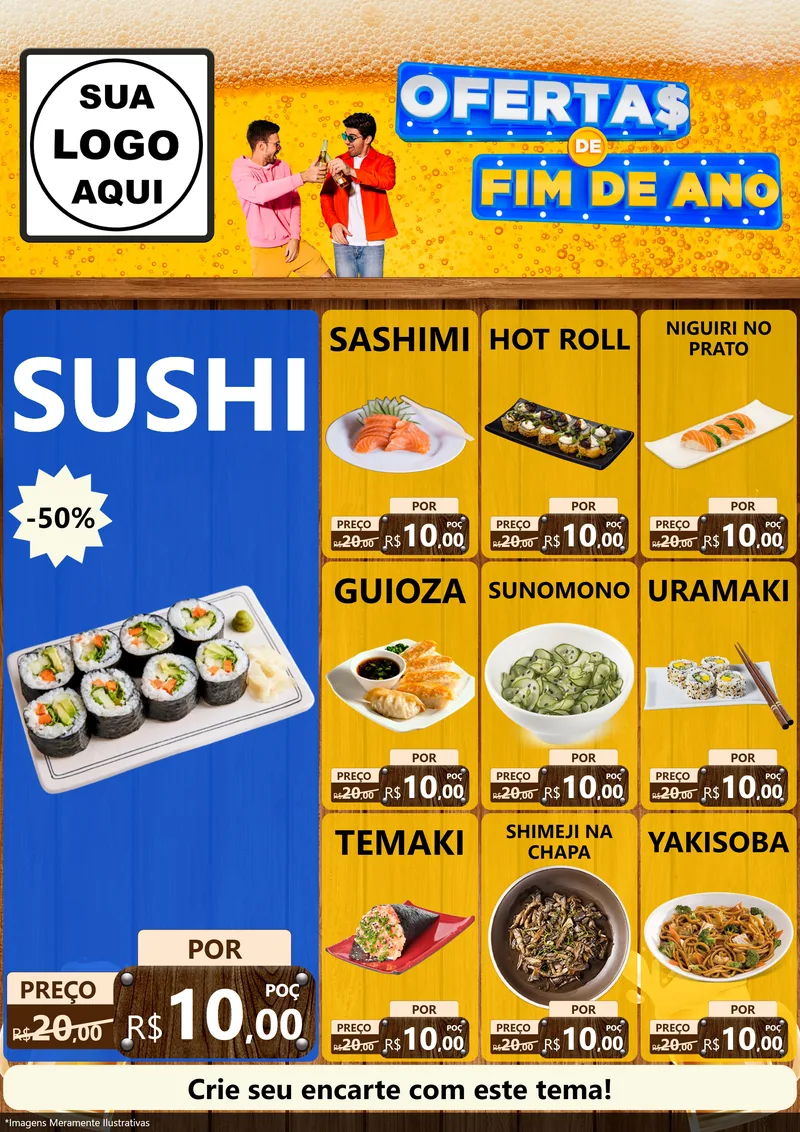 Modelo de Encarte para Encarte A4 Vertical com o tema Ofertas de Fim de Ano para Comida japonesa