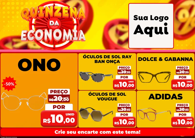 Modelo de Encarte para Encarte A4 Horizontal com o tema Quinzena Da Economia para Óticas
