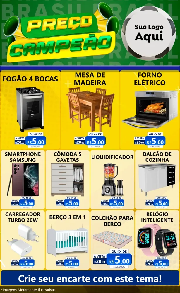 Modelo de Encarte para Encarte Grande com o tema Preço Campeão - Copa para Móveis e Eletro
