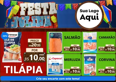 Modelo de Encarte para Encarte A4 Horizontal com o tema Festa Julina para Peixaria