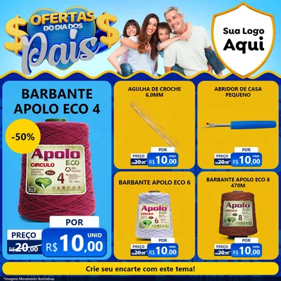 Modelo de Rede Social para Feed Facebook com o tema Ofertas do Dia dos Pais para Armarinho e Aviamentos