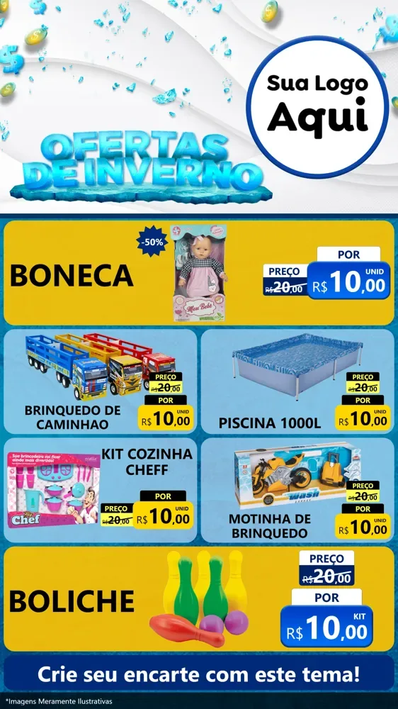 Modelo de TV para TV Vertical com o tema Ofertas de Inverno para Brinquedos
