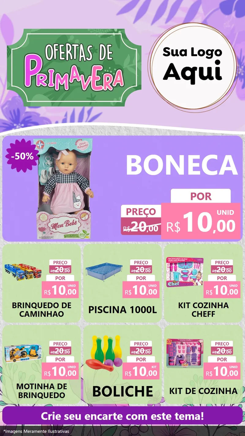 Modelo de Rede Social para Stories com o tema Ofertas de Primavera para Brinquedos