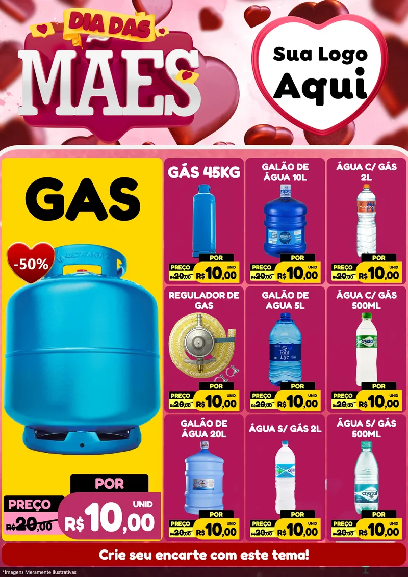 Modelo de Encarte para Encarte A4 Vertical com o tema Dia Das Mães para Água e gás