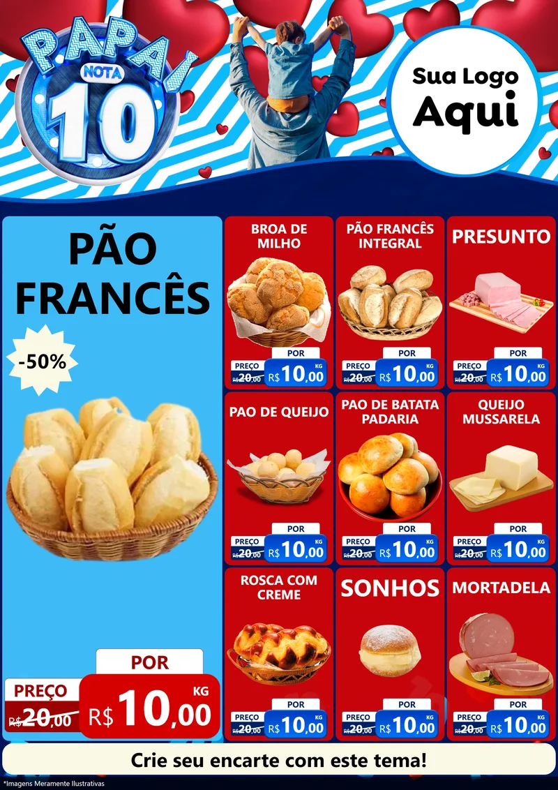 Modelo de Encarte para Encarte A4 Vertical com o tema Papai Nota 10 para Padaria