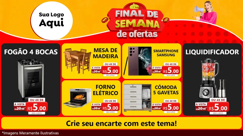 Modelo de TV para TV Horizontal com o tema Final de Semana de Ofertas para Móveis e Eletro