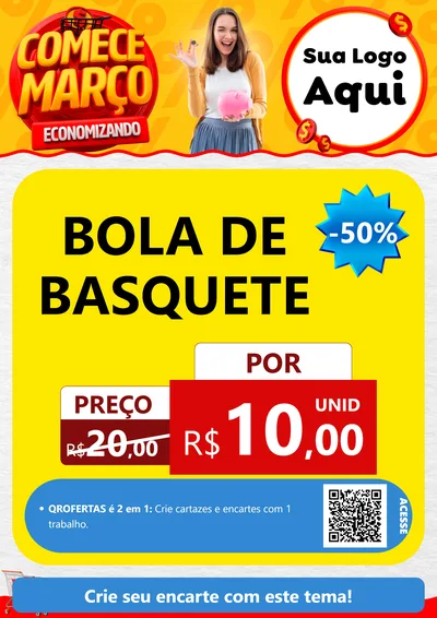 Modelo de Cartaz para Cartaz A4 Vertical com o tema Comece Março Economizando para Artigos Esportivos