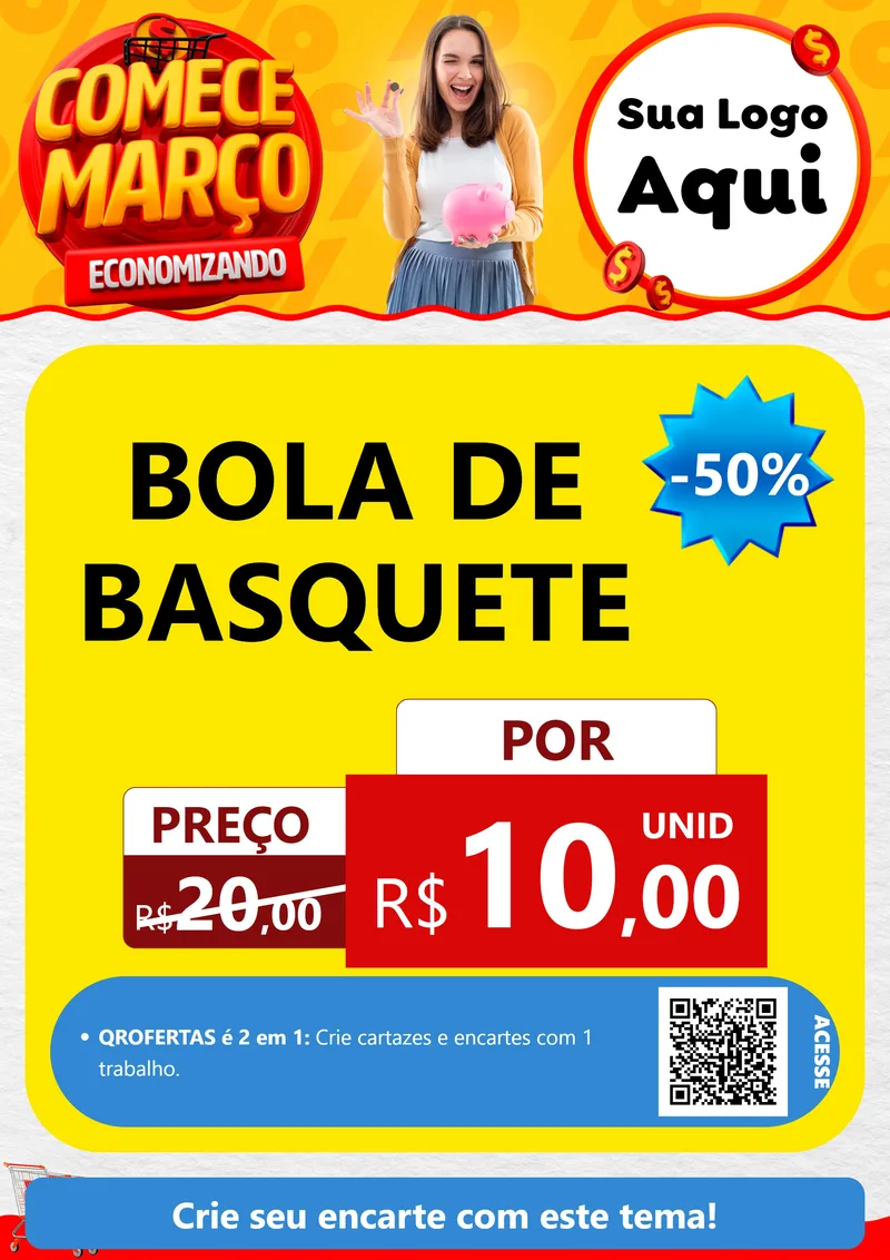Modelo de Cartaz para Cartaz A4 Vertical com o tema Comece Março Economizando para Artigos Esportivos