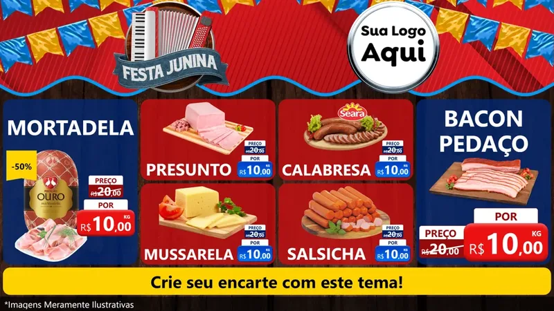 Modelo de TV para TV Horizontal com o tema Festa Junina para Frios e Laticínios