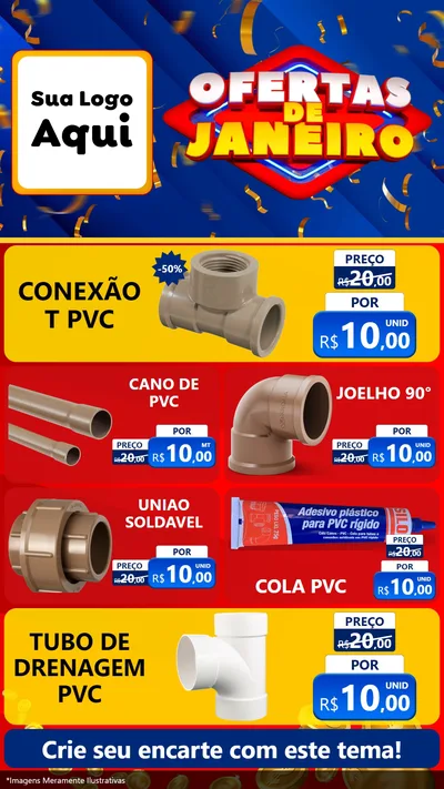 Modelo de TV para TV Vertical com o tema Ofertas de Janeiro para Tubos e conexões