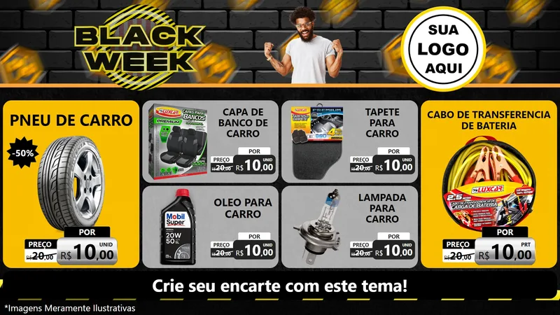 Modelo de TV para TV Horizontal com o tema Black Week para Auto peças