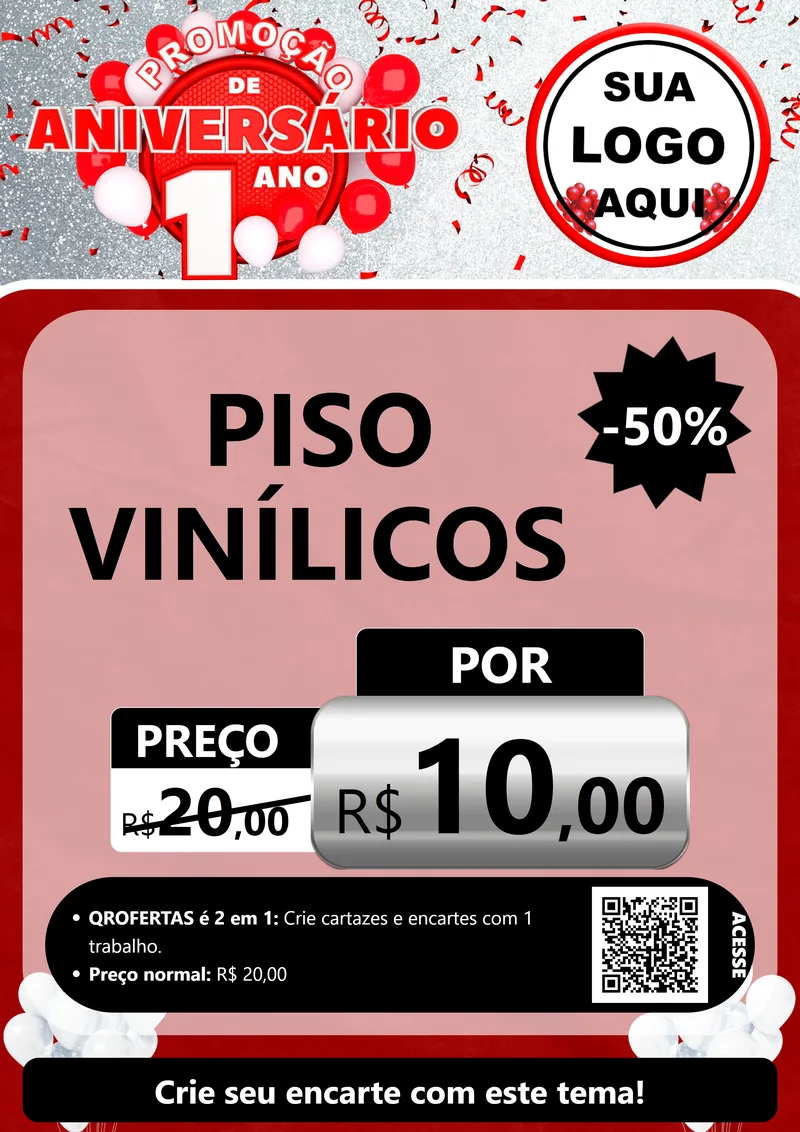 Modelo de Cartaz para Cartaz A4 Vertical com o tema Promoção de Aniversário - 1 Ano para Material para Construção