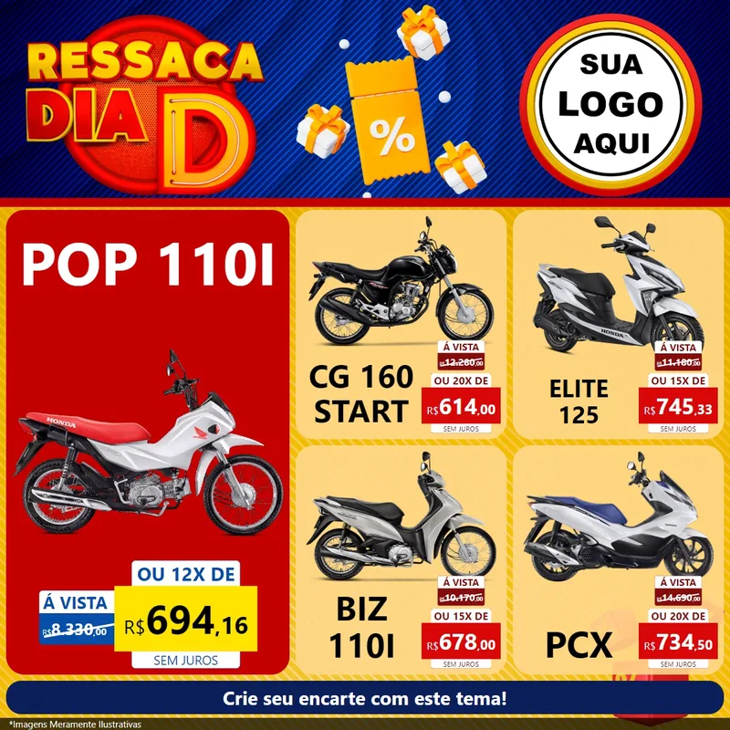 Modelo de Rede Social para Feed Facebook com o tema Ressaca Dia D para Concessionaria de Motos