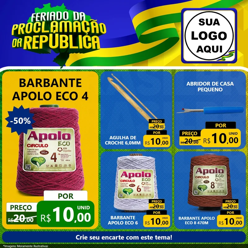 Modelo de Rede Social para Feed Facebook com o tema Feriado da Proclamação da República para Armarinho e Aviamentos