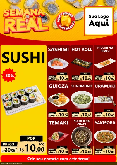 Modelo de Encarte para Encarte A4 Vertical com o tema Semana do Real para Comida japonesa