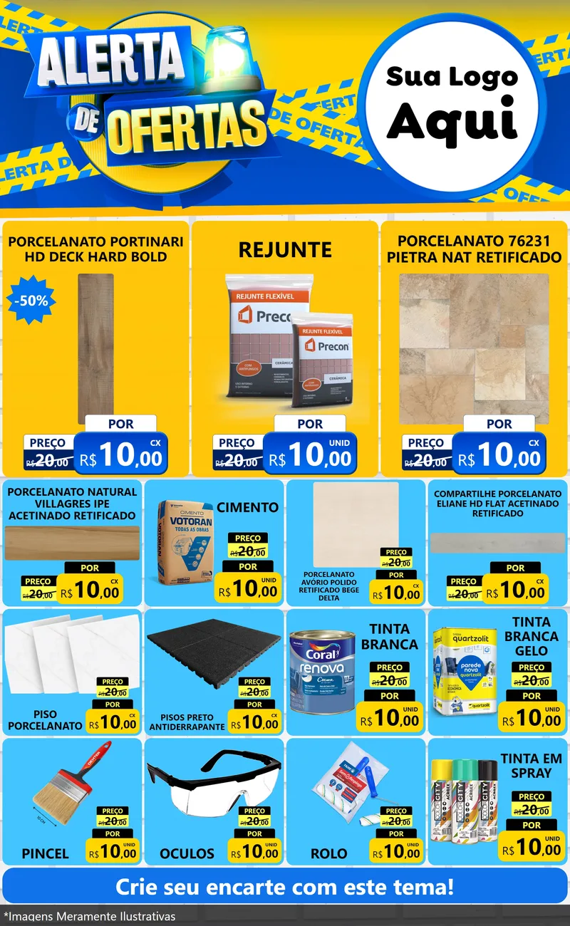 Modelo de Encarte para Encarte Grande com o tema Alerta de Ofertas para Pisos e revestimentos