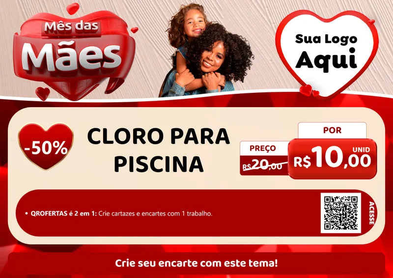 Modelo de Cartaz para Cartaz A4 Horizontal com o tema Mês das Mães para Produtos para Piscina
