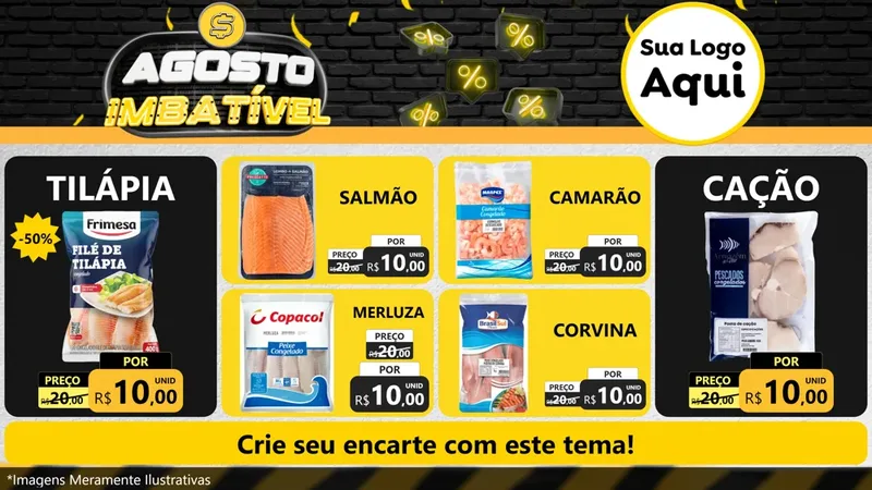 Modelo de TV para TV Horizontal com o tema Agosto Imbatível para Peixaria