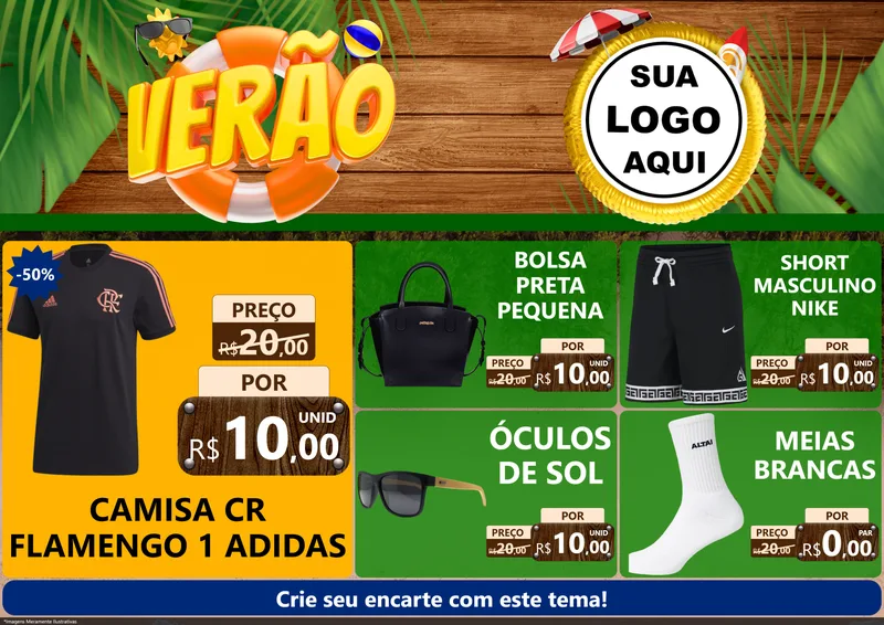 Modelo de Encarte para Encarte A4 Horizontal com o tema Verão para Roupas e acessórios