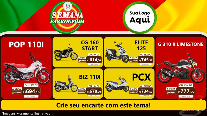 Modelo de TV para TV Horizontal com o tema Semana Farroupilha para Concessionaria de Motos