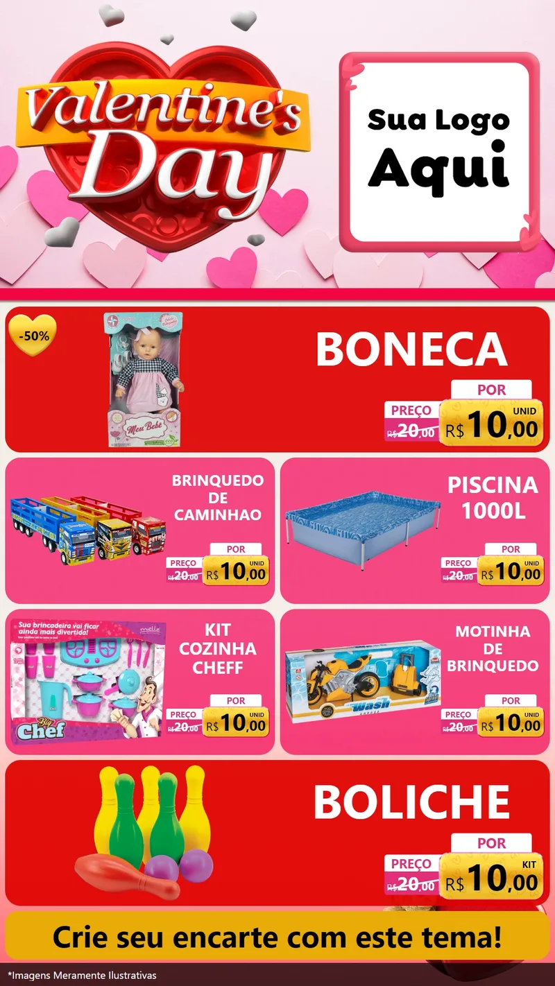 Modelo de TV para TV Vertical com o tema Valentine's Day para Brinquedos