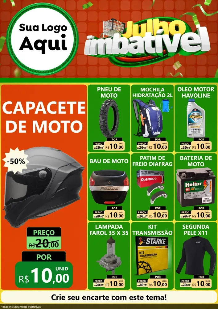 Modelo de Encarte para Encarte A4 Vertical com o tema Julho Imbatível para Moto peças