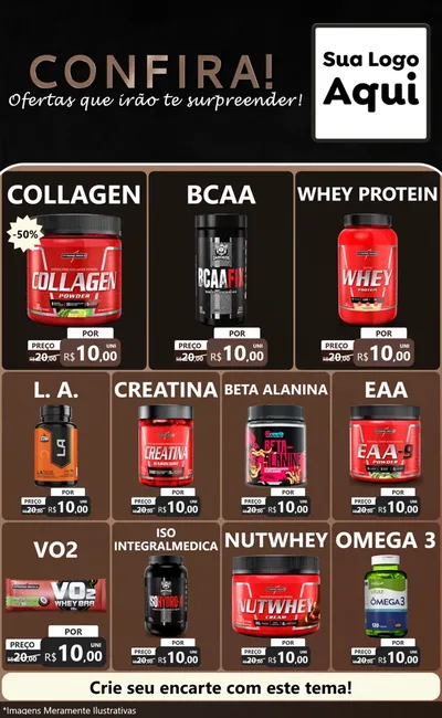 Modelo de Encarte para Encarte Grande com o tema Confira! Ofertas que irão te surpreender! para Suplementos alimentares