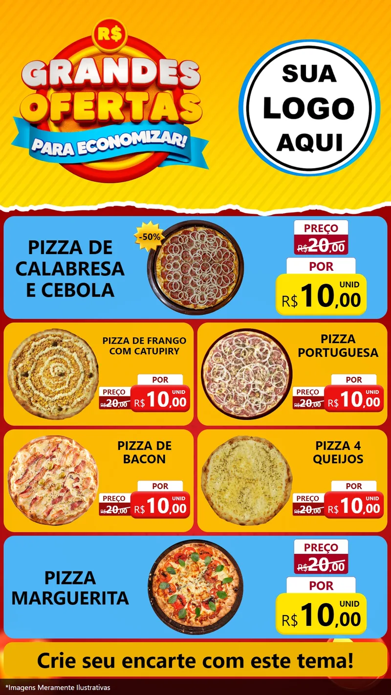 Modelo de TV para TV Vertical com o tema Grandes Ofertas Para Economizar! para Pizzaria