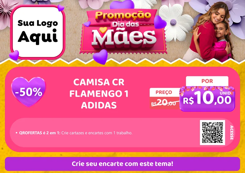 Modelo de Cartaz para Cartaz A4 Horizontal com o tema Promoção Dia das Mães para Roupas e acessórios