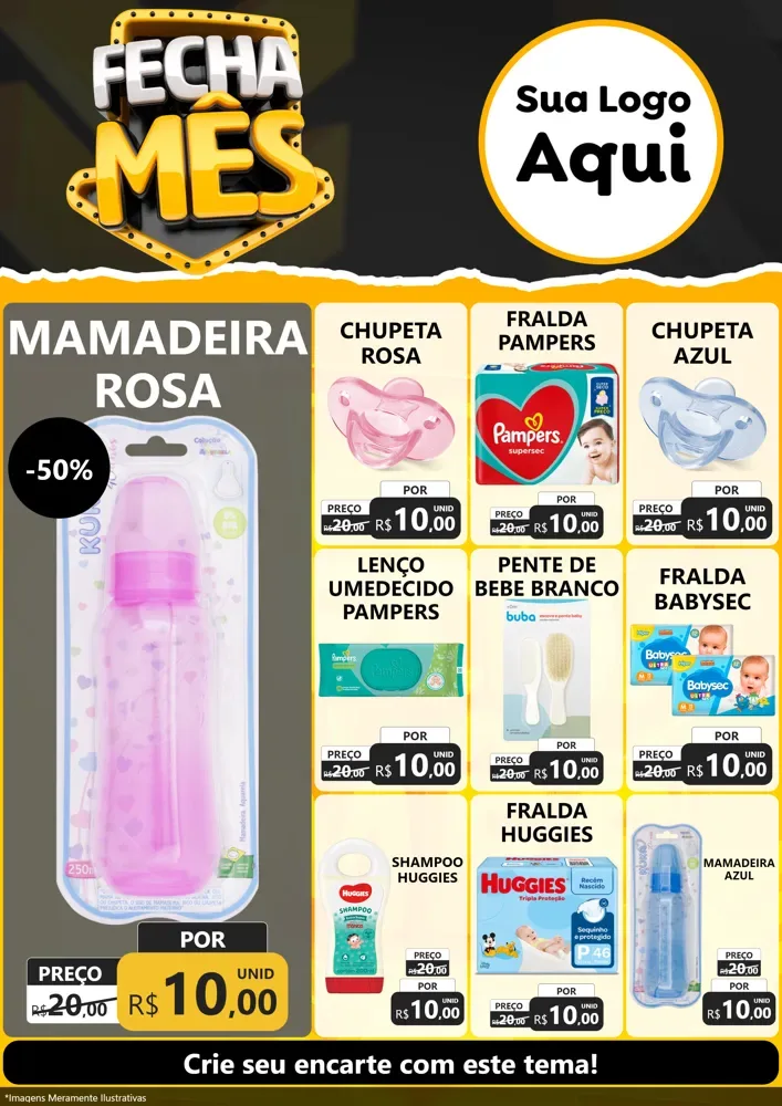 Modelo de Encarte para Encarte A4 Vertical com o tema Fecha Mês para Bebês