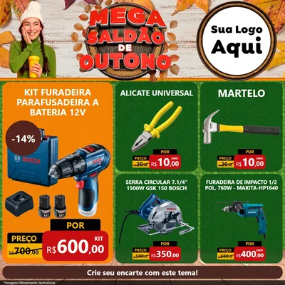 Modelo de Rede Social para Feed Facebook com o tema Mega Saldão de Outono para Maquinas e Ferramentas