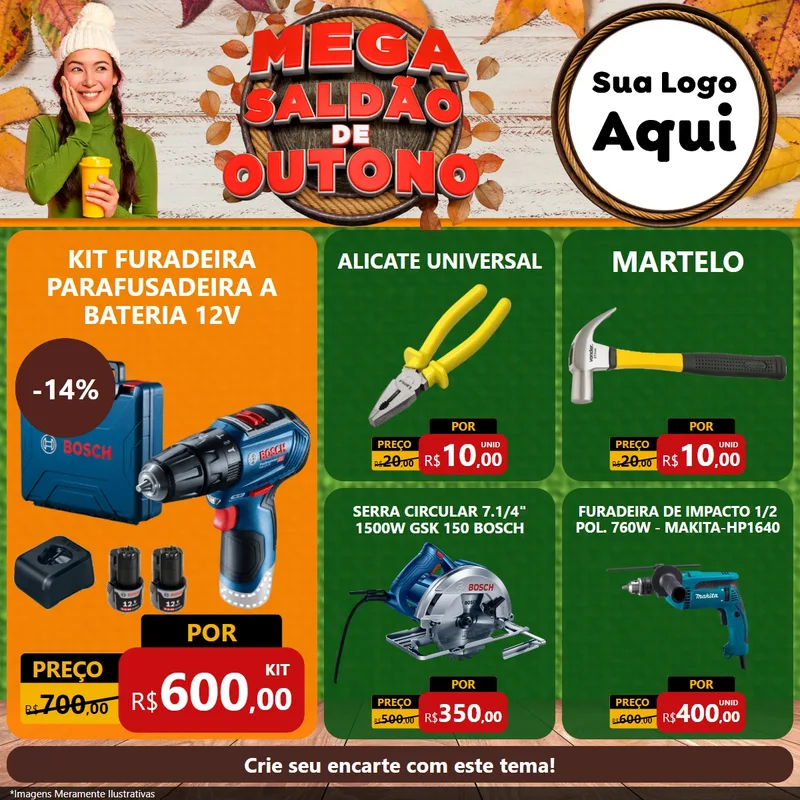 Modelo de Rede Social para Feed Facebook com o tema Mega Saldão de Outono para Maquinas e Ferramentas