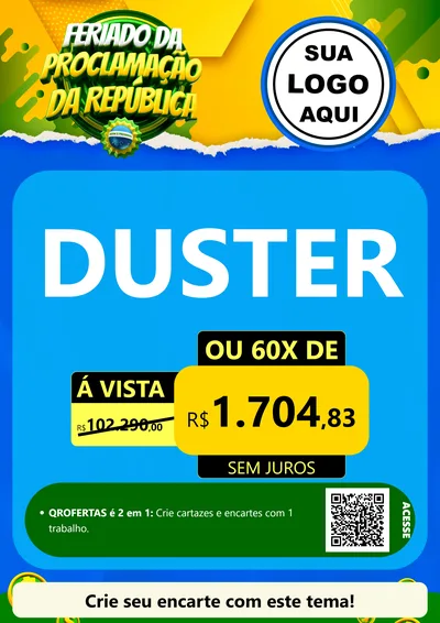 Modelo de Cartaz para Cartaz A4 Vertical com o tema Feriado da Proclamação da República para Concessionaria de Carros
